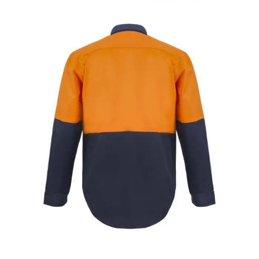 Picture of WorkCraft, Hi Vis Two Tone Half Placket Cotton Drill Shirt Wi Semi Gusset Sleeves